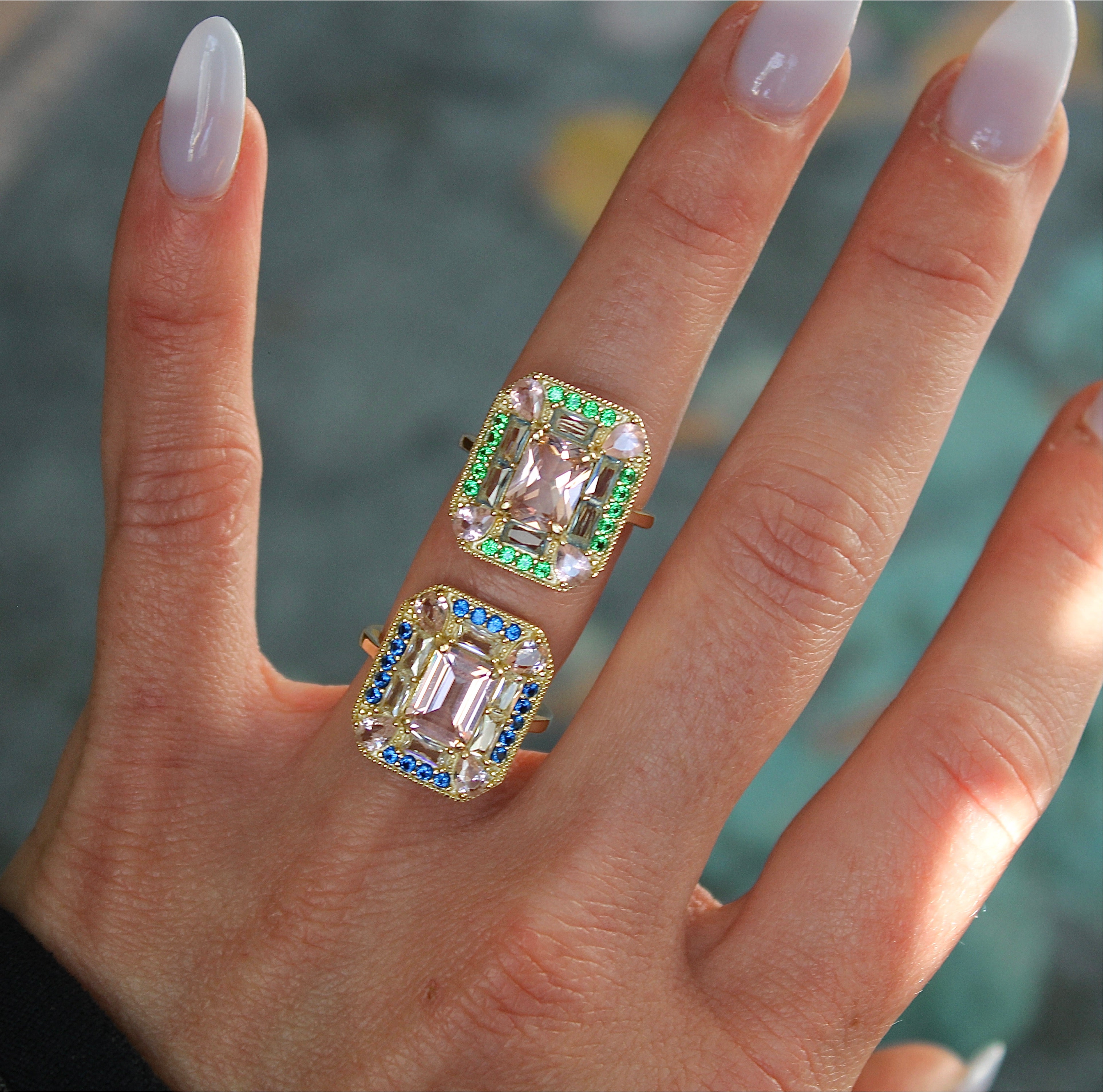 Vivian Grace Emerald Morganite Mosaic Cocktail Ring