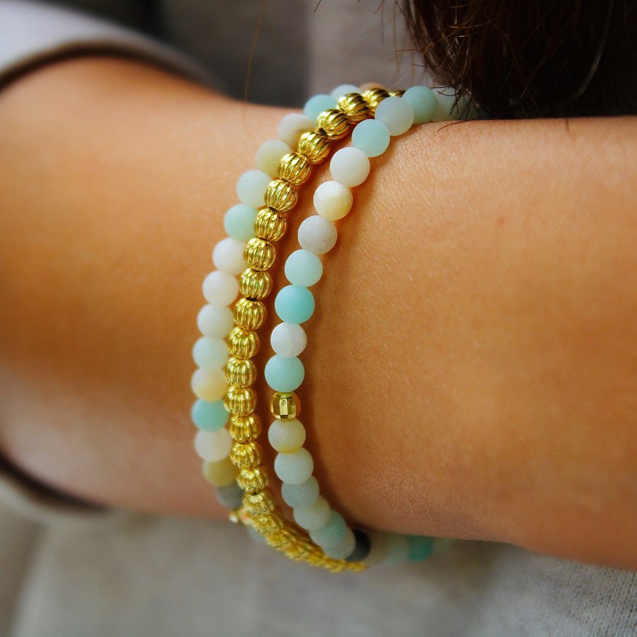 Vivian Grace Jewelry Bracelet Teal Raw Amazonite & Brass Bead Bracelet Trio