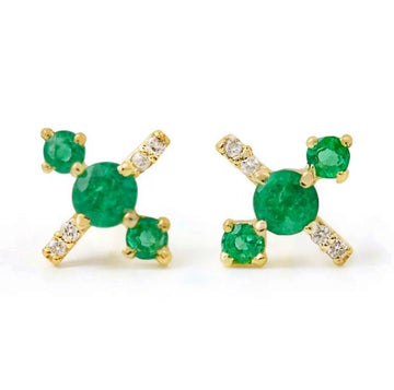 Gold and Emerald ‘X’ Stud earrings