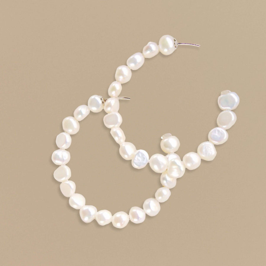 Freshwater Pearl Hoop Earrings Sterling Silver