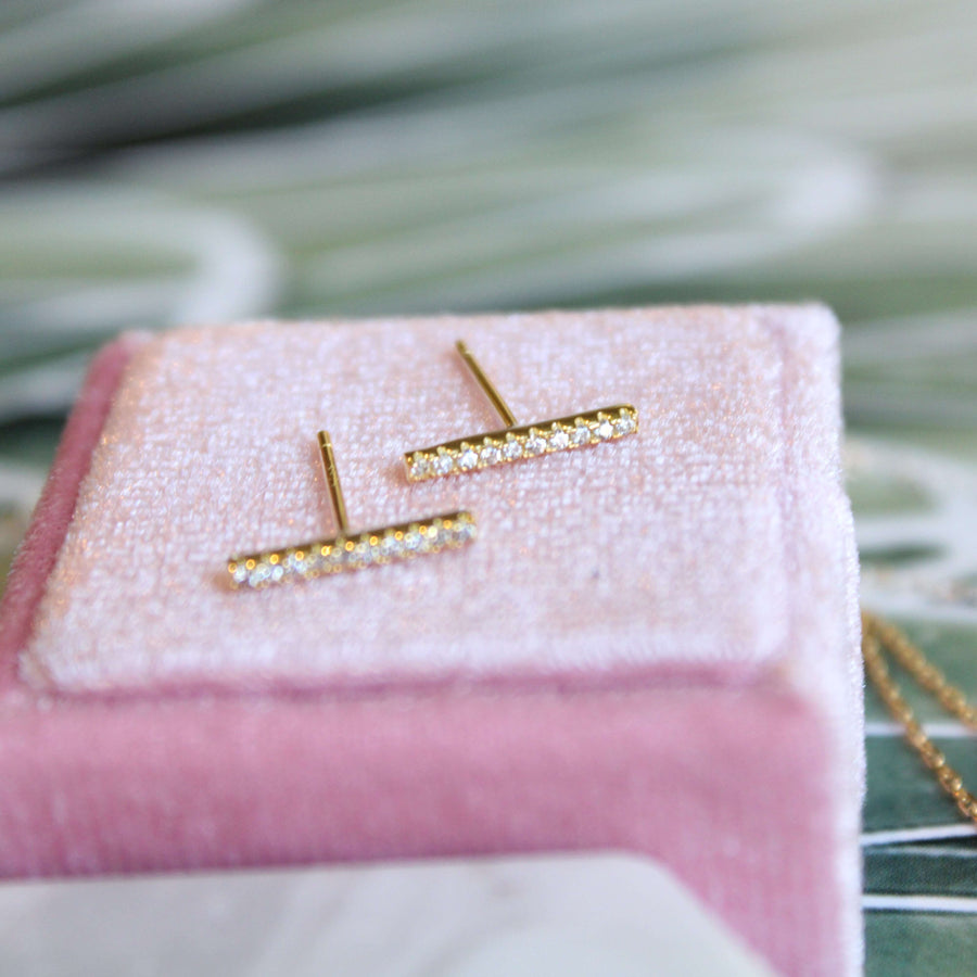 Gold Pave Bar Earrings