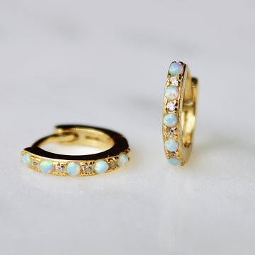 Vivian Grace Jewelry Earrings Gold Blue Opal Crystal Huggies