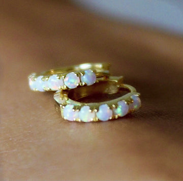 Vivian Grace Jewelry Earrings Gold Opal Huggies