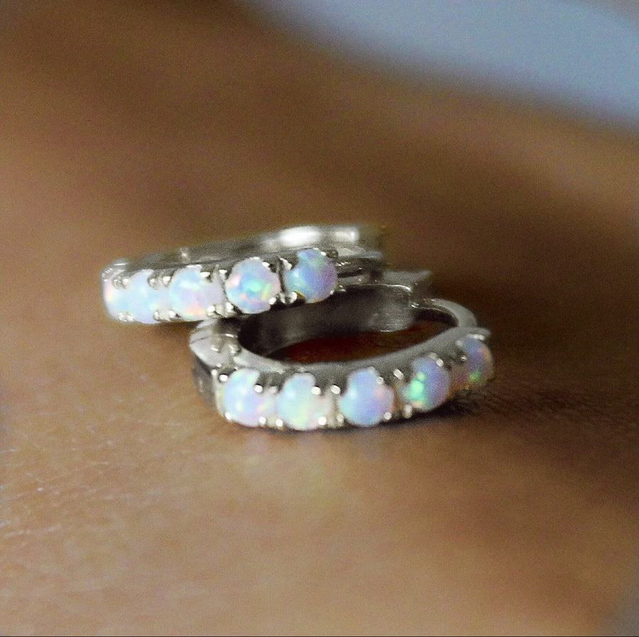 Vivian Grace Jewelry Earrings Silver Opal Huggies