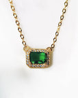 Vivian Grace Emerald Crystal Halo Necklace - Gold Vermeil