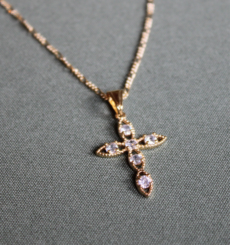 Vivian Grace Jewelry Necklace Gold Antique Figaro Cross Pendant