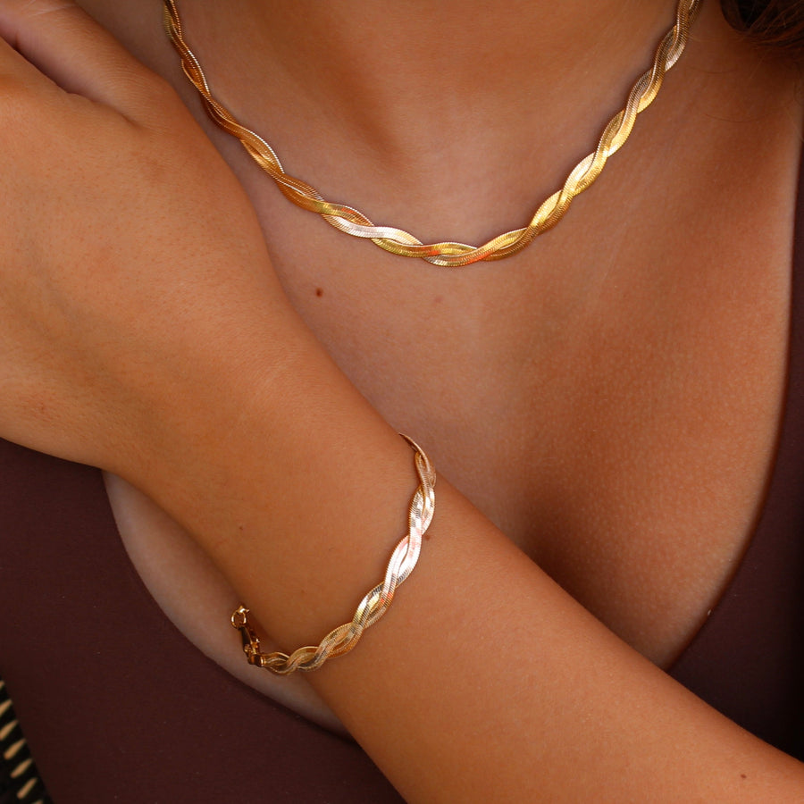 Vivian Grace Jewelry Necklace Gold Braided Snake Chain Bracelet