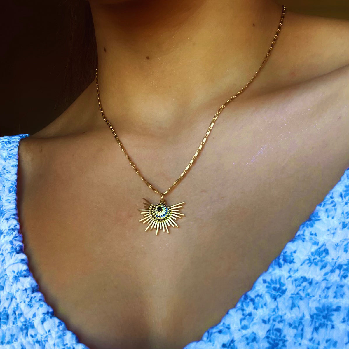 Vivian Grace Jewelry Necklace Gold Chasing the Sun Pendant