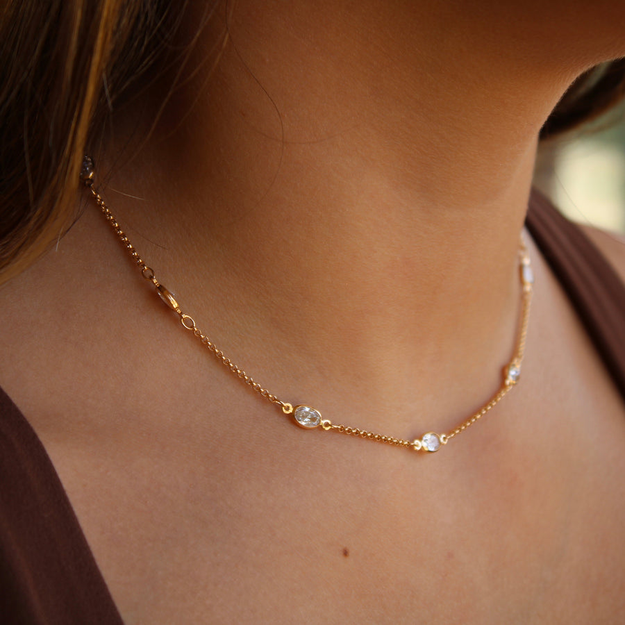 Vivian Grace Jewelry Necklace Gold Crystal Station Necklace