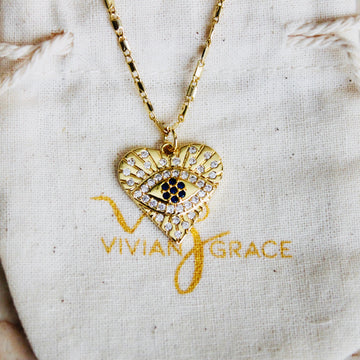 Vivian Grace Jewelry Necklace Gold Evil Eye Heart Pendant