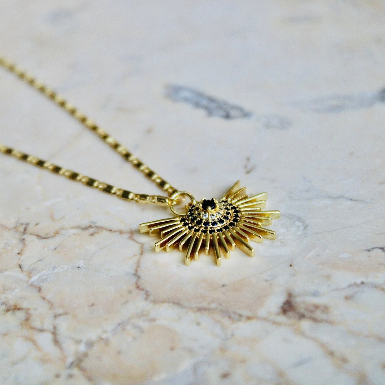 Vivian Grace Jewelry Necklace Gold Evil Eye Sunburst Pendant