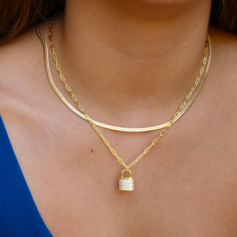 Vivian Grace Jewelry Necklace Pave Lock Pendant
