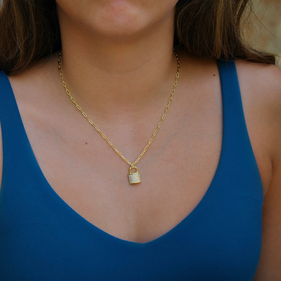 Vivian Grace Jewelry Necklace Pave Lock Pendant
