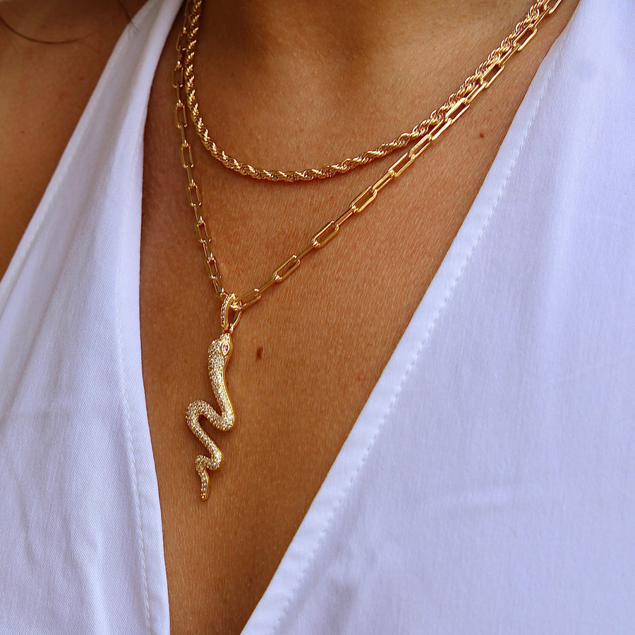 Vivian Grace Jewelry Necklace Pave Snake Charm Chain