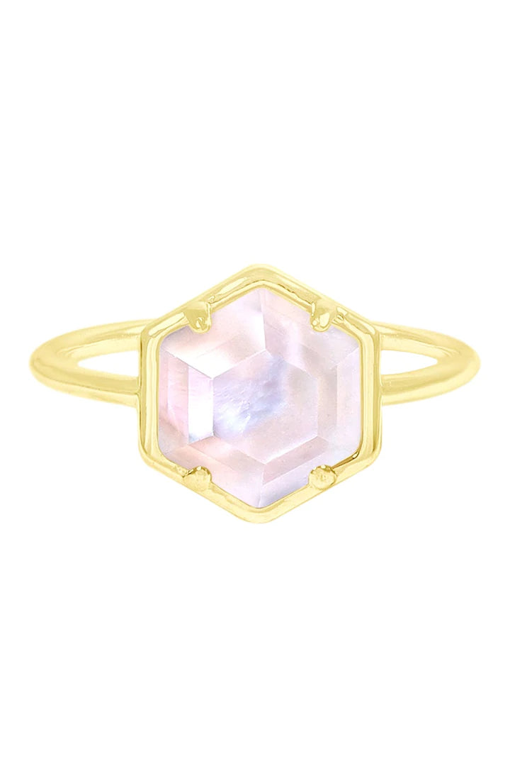 Vivian Grace Jewelry Ring 6 / Gold Sashi Mother of Pearl Hexagon Ring