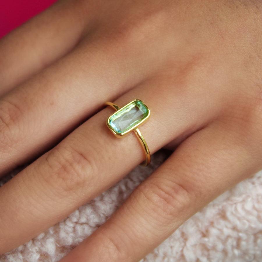 Vivian Grace Jewelry Ring Aquamarine Crystal Baguette Ring