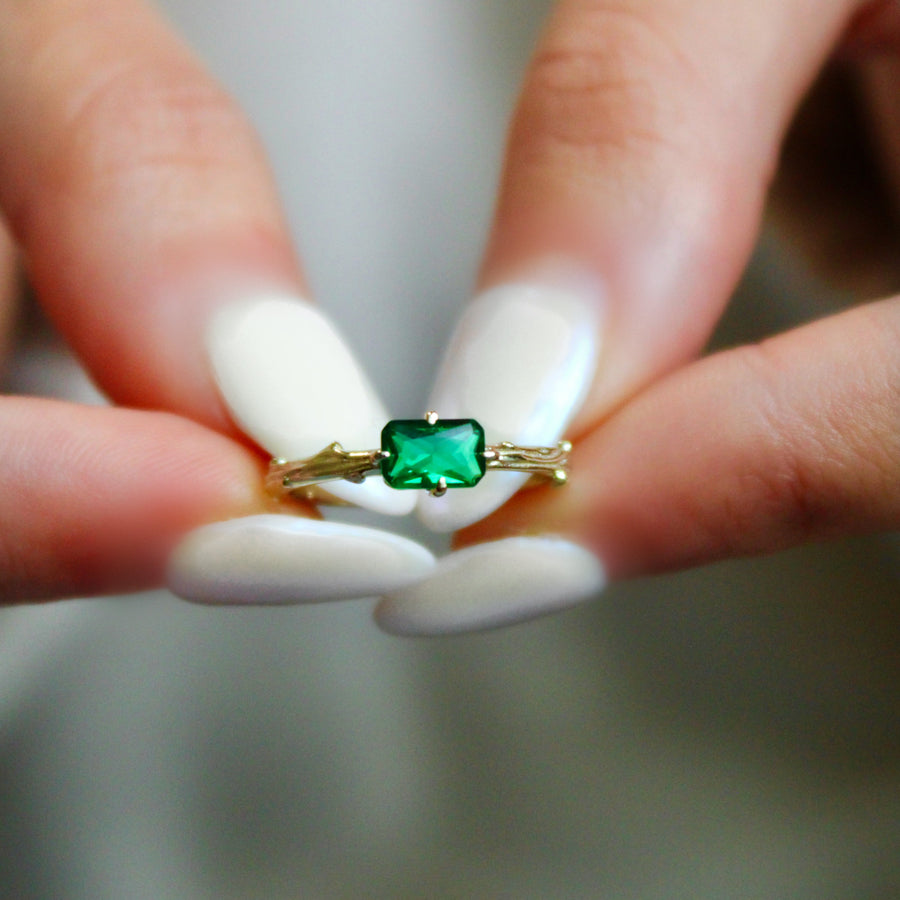 Vivian Grace Jewelry Ring Emerald Bark Ring