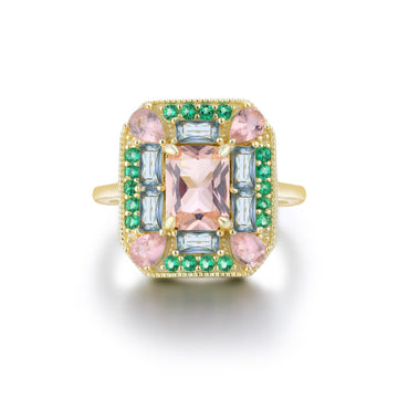 Vivian Grace Jewelry Ring Emerald Morganite Mosaic Cocktail Ring