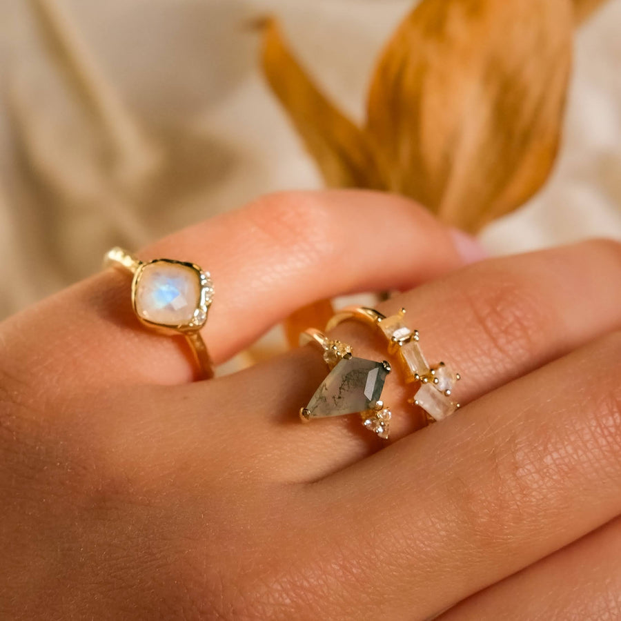 Vivian Grace Jewelry Ring Moss Agate & Topaz Ring